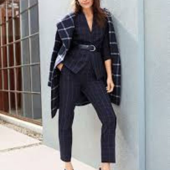 Ann Taylor Windowpane Plaid Wool Coat with tie - Picture 3 of 7